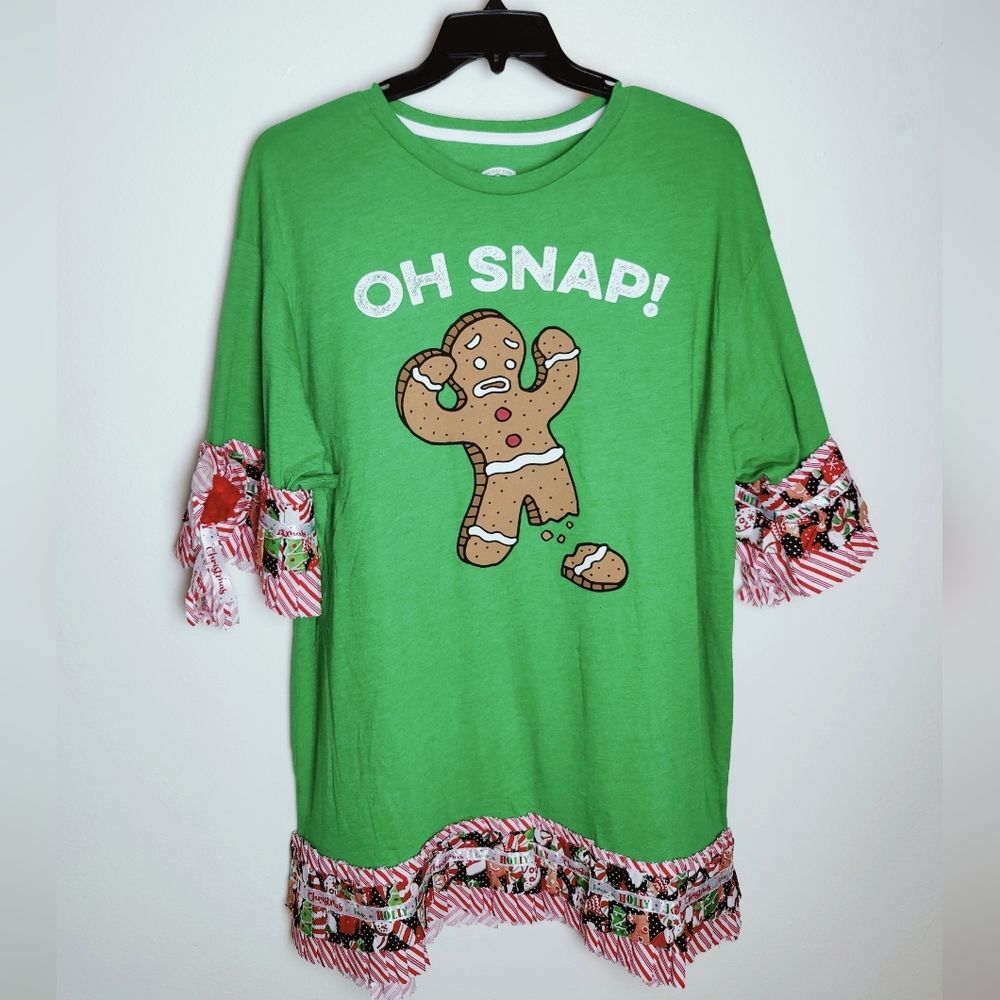 Women's Customized Holiday Time "Oh Snap" Ugly Christmas T-shirt Dress, XL